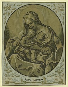 マドンナと子供、キアロスクーロの木版画、Bartolommeo Coriolano作 作： Bartolommeo Coriolano